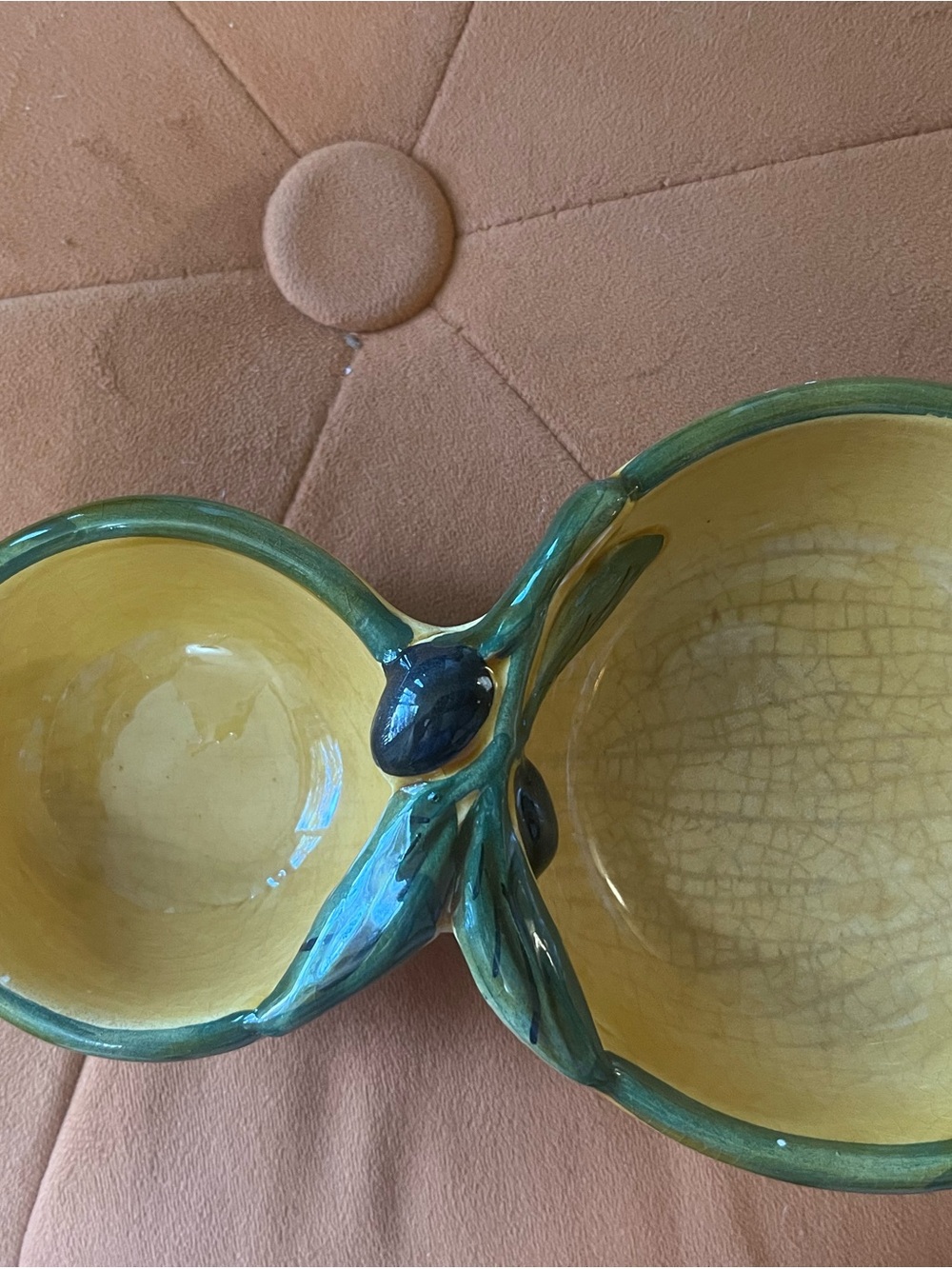 Handcrafted Yellow and Green Ceramic Double Bowl - Home Art